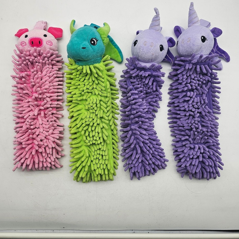Norwex Animal Hand Towels Set Of 4 Pig Dragon Unicorn 11x18 Bathroom Plush